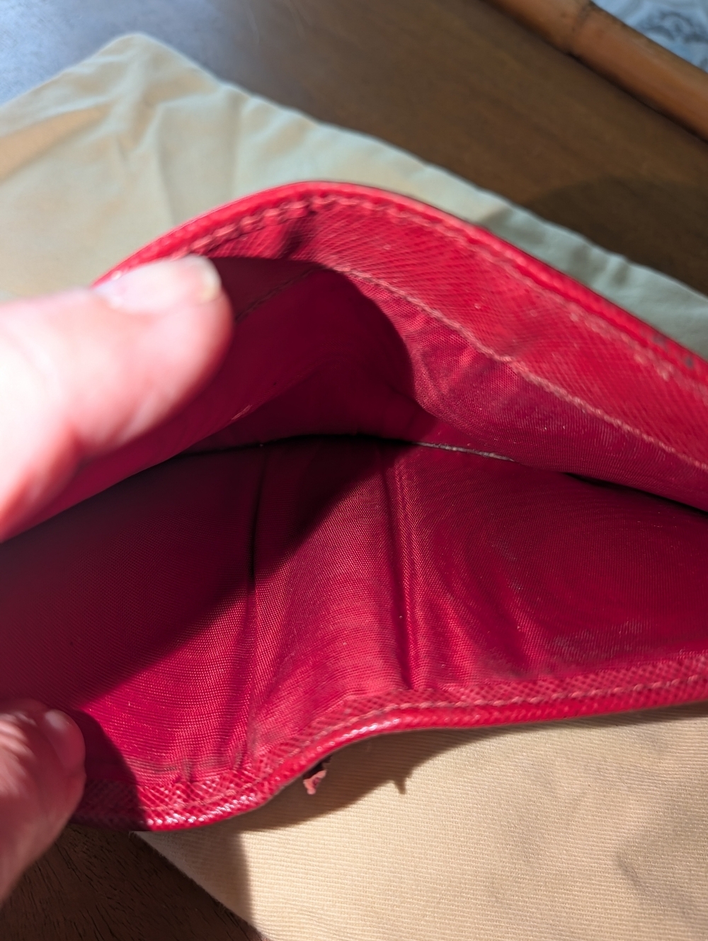 Prada Saffiano Logo Wallet Red Trifold. - Picture 10 of 15